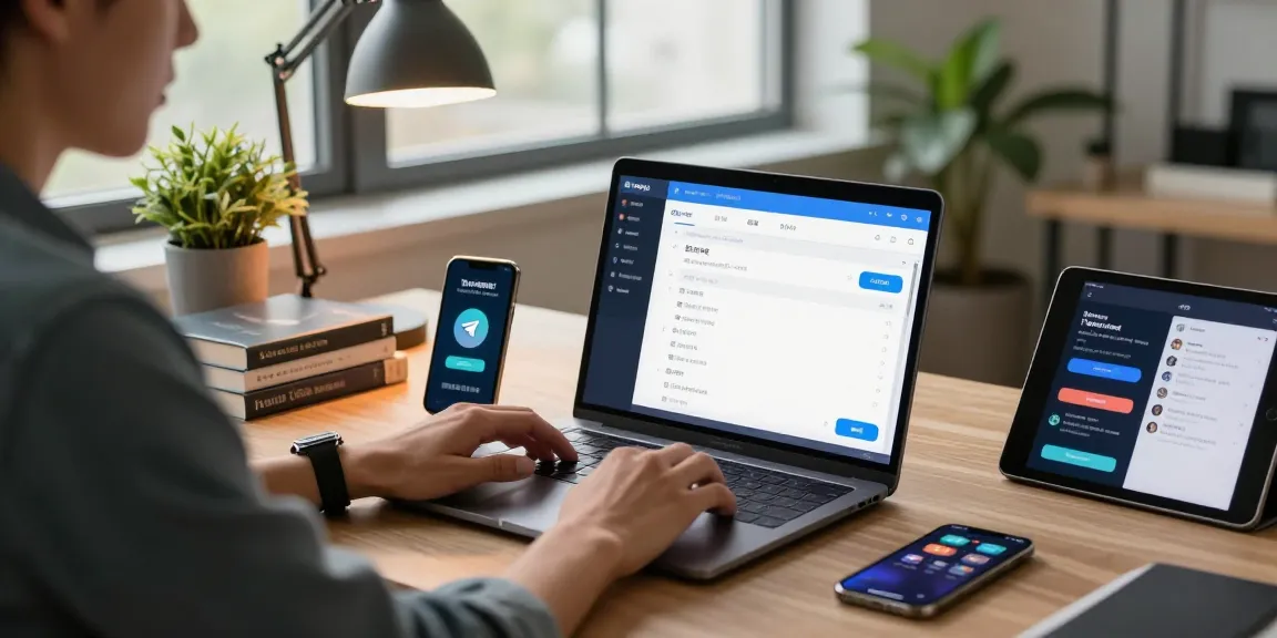 Individual setting up Telegram Chinese in a sleek home office, showcasing tech-savvy customization.