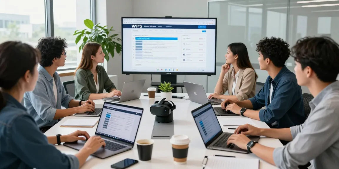 Dynamic workspace with professionals collaborating on WPS Official Website strategies and tech projects.