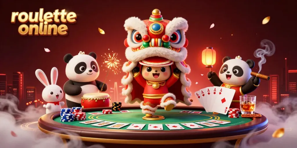 Experience roullete online with vibrant characters, poker dynamics, and festive elements in a 3D carnival atmosphere.